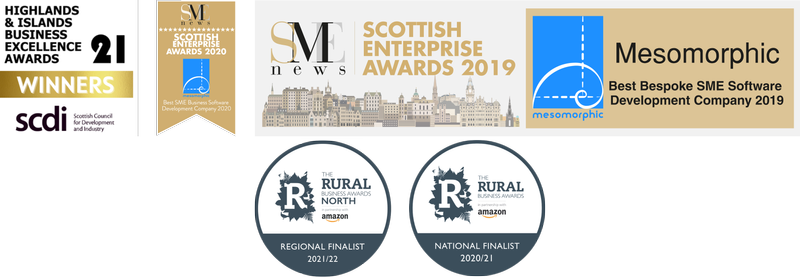 Amazon Business Award Finalist 2020/2021, SME News 2020 and SME News 2019 award logos