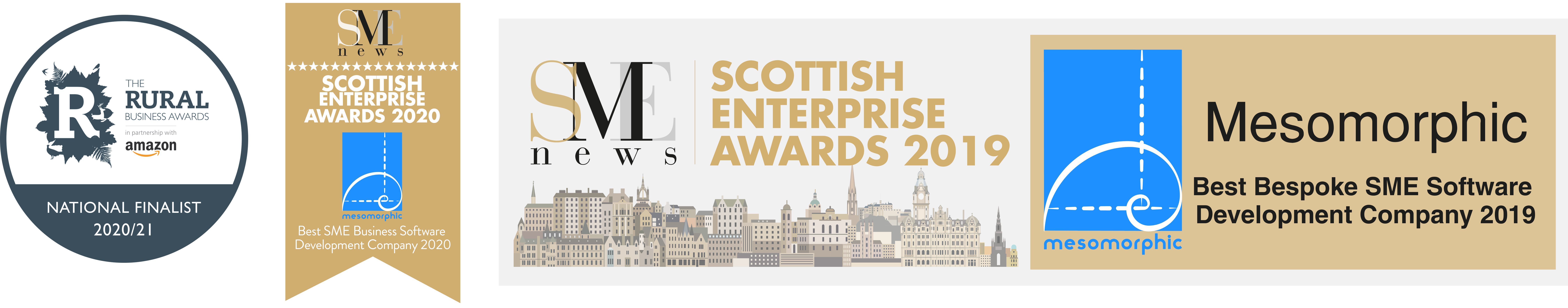 Combined awards logos for Amazon Rural Business Award finalists, SME Business Awards 2019 and 2020